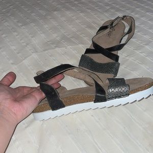 PAJAR | NWOT black leather and snake print leather sandals | size 7